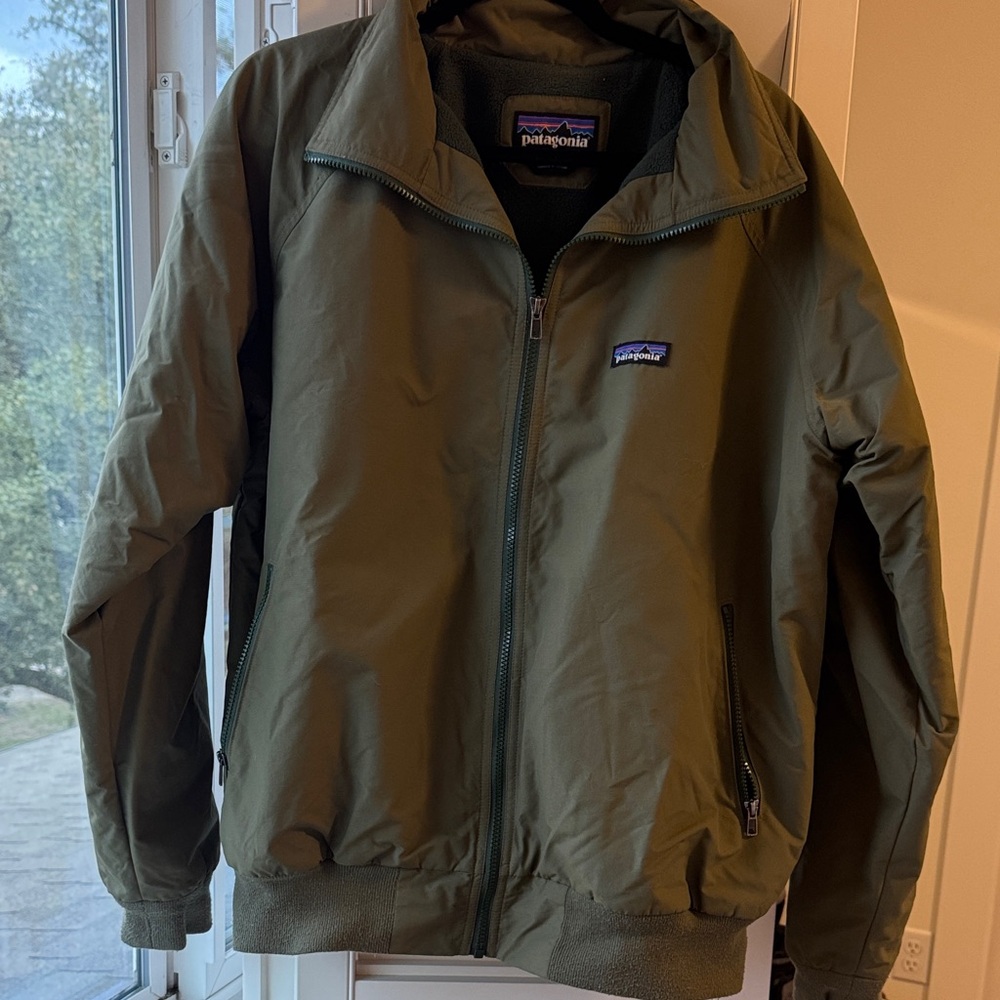 Patagonia Men's Olive Windbreaker Bomber Jacket - Fleece Lined